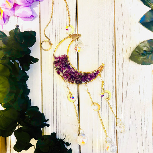 Amethyst Crystal Moon Suncatcher