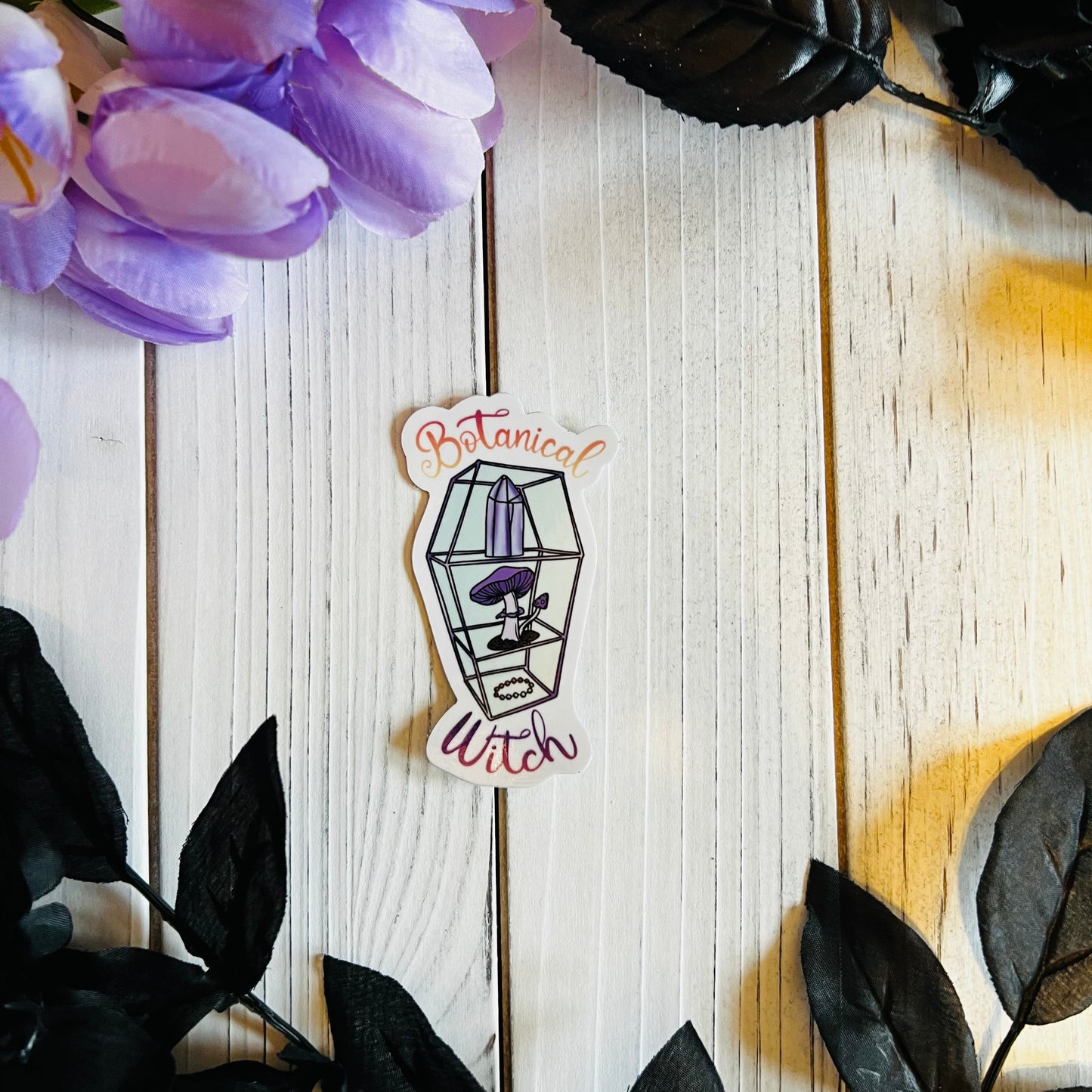 Botanical witch coffin sticker laptop journal waterbottle , waterproof