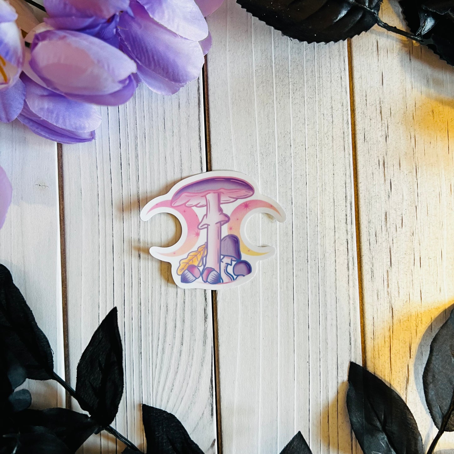 Mushroom moon sticker laptop journal waterbottle , waterproof