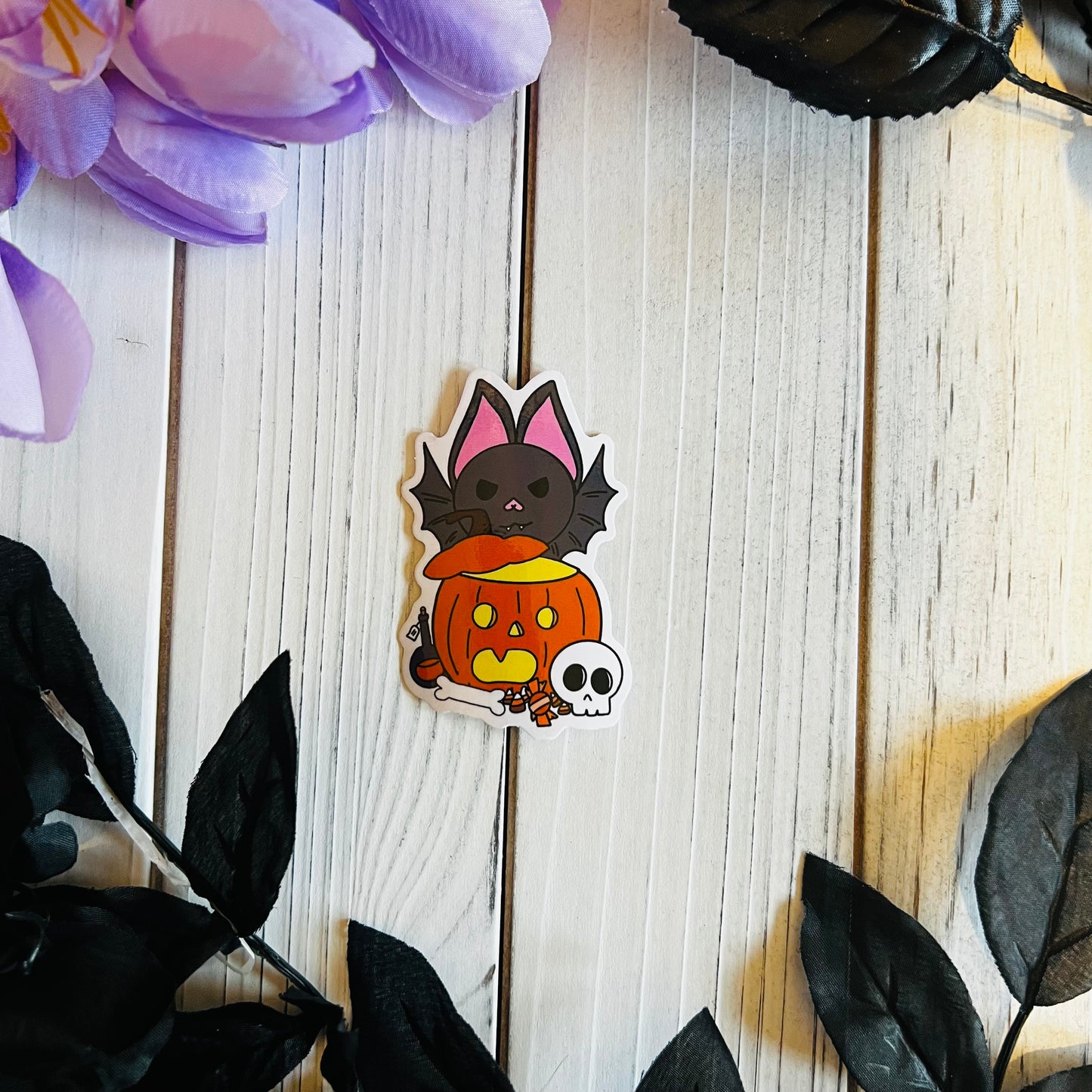 Spooky Pumpkin Bat Sticker |kawaii ,journal ,laptop ,water bottle Halloween sticker|