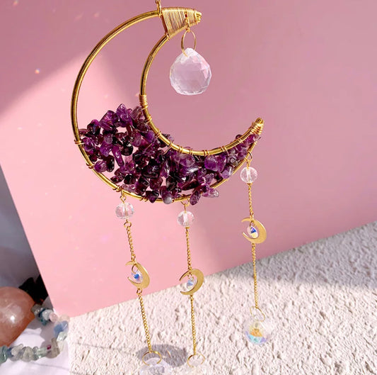 Amethyst Crystal Moon Suncatcher