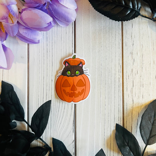 Spooky Pumpkin Kitty Sticker |kawaii ,journal ,laptop ,water bottle Halloween sticker|