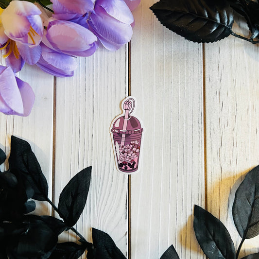 Sakura Cherry Blossom Boba Sticker |Laptop Waterproof  Sticker| waterbottle , journal