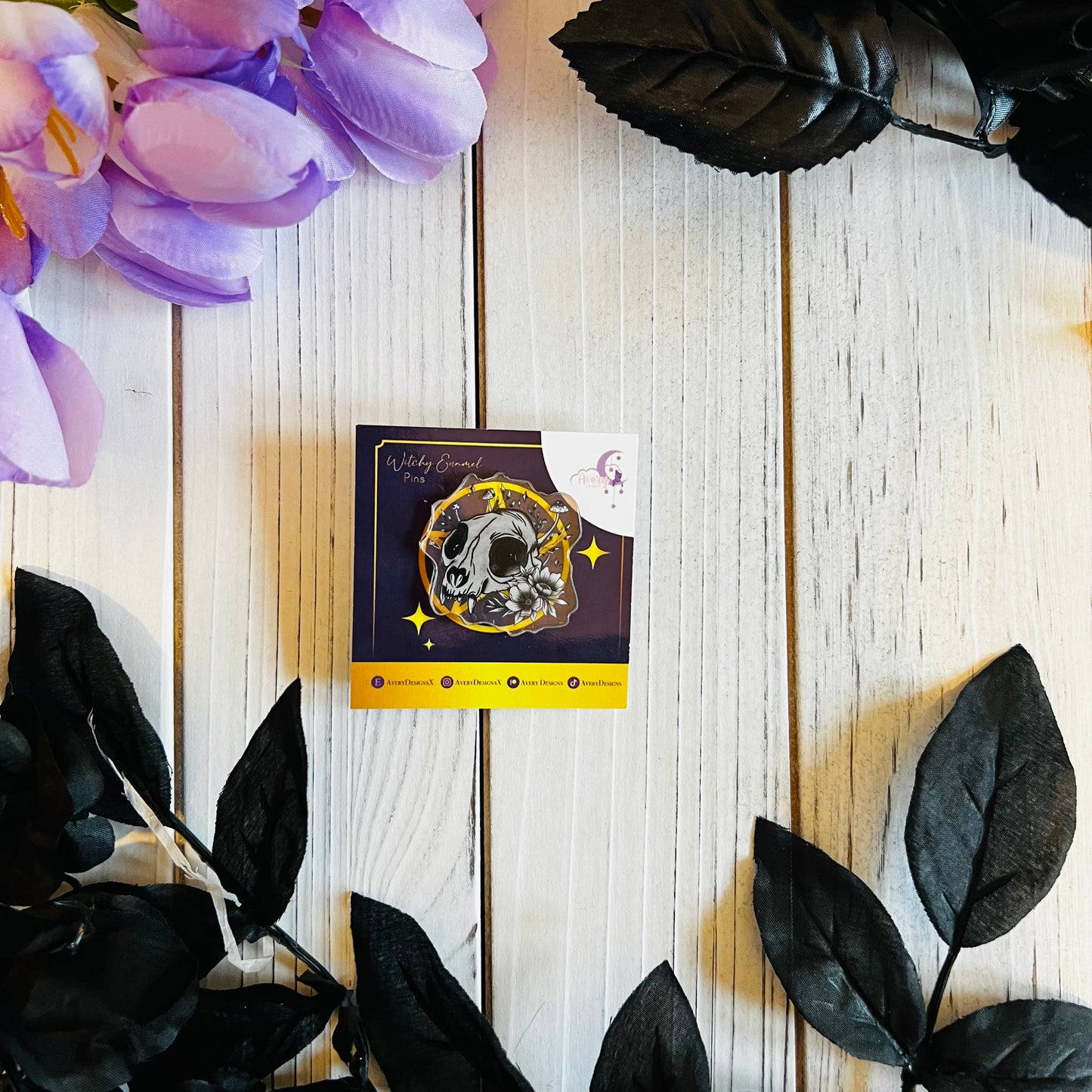 feline skull acrylic pin |kawaii ,journal ,laptop ,water bottle Halloween sticker|