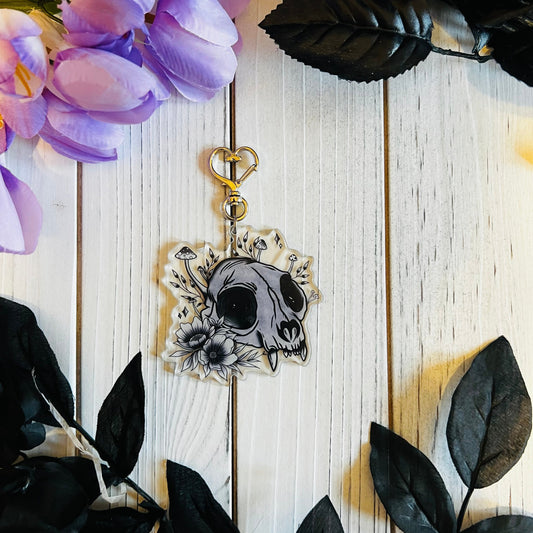 Feline skull  keychain sticker laptop journal waterbottle , waterproof , hydroflask