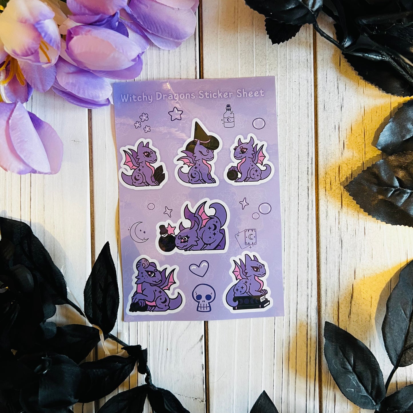Dragon witchy sticker sheet laptop journal waterbottle , waterproof , hydroflask